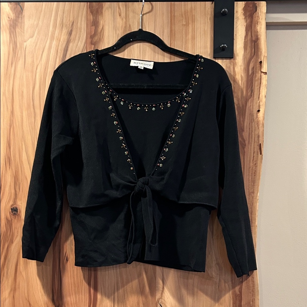 Vintage Studio I Black Tie-Front Sweater with Beaded Trim